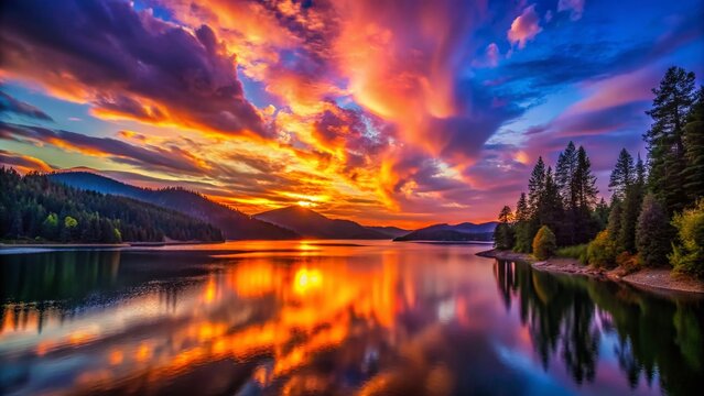 Stunning Sunset over Applegate Lake, Oregon -  Golden Hour Landscape Photography