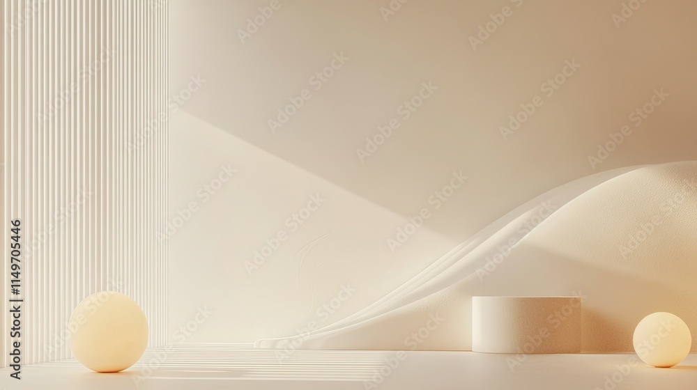 Poster minimal white backdrop with abstract wave patterns and soft glowing accents for a clean style.