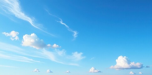 Azure blue sky with a few wispy cirrus clouds, gentle breeze, white clouds, fluffy clouds