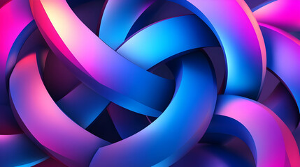 3D abstract background with interlocking geometric shapes, glowing neon edges, and vibrant gradients of blue, purple, and pink, creating a dynamic and futuristic atmosphere