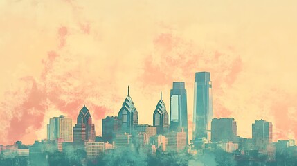 Philadelphia City Skyline at Sunset Hues