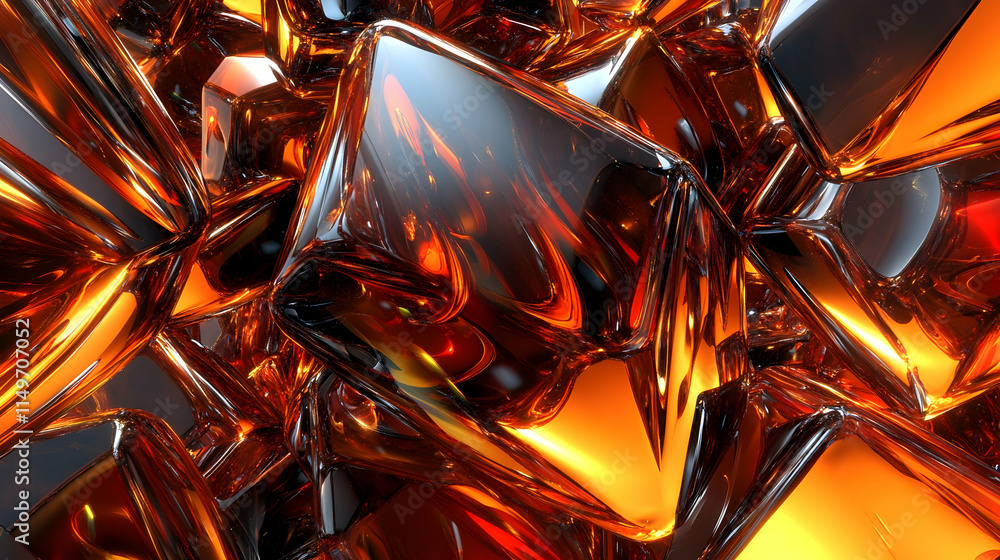 Poster a 3d abstract background with interlocking metallic cubes, reflecting light in a futuristic, polishe
