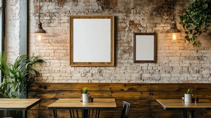 Minimalist shop signage frame in a rectangular shape, mounted on a rustic wall, perfect for menu board or branding displays