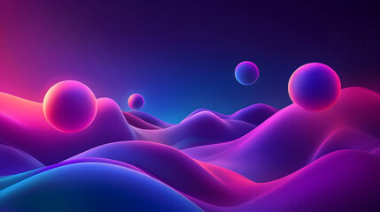 A 3D abstract background with glowing spheres floating in a deep purple and blue gradient, creating a futuristic and mystical atmosphere