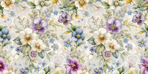 A vibrant floral pattern with an array of colorful flowers in pastel tones.