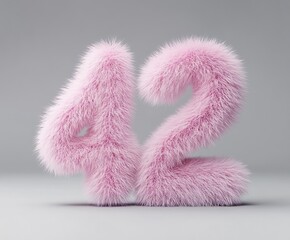 Fluffy pink number 42 on grey background	
