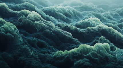 Abstract teal and green fractal landscape.