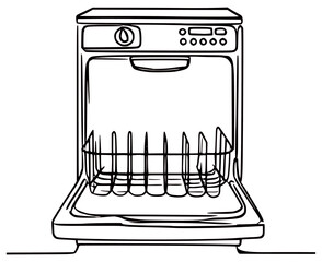 one line drawing dishwasher machine technology vector illustration template design