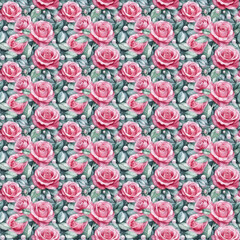 Valentine's day watercolor seamless pattern of roses romantic design floral art green background beautiful decor