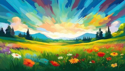 Fototapeta premium Generated image Art abstract natural background; summer sunny meadow