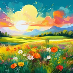 Fototapeta premium Generated image Art abstract natural background; summer sunny meadow