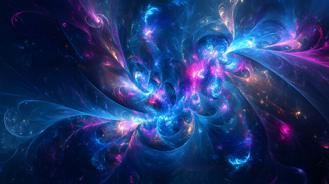 A vibrant abstract background with swirling neon colors of blue, pink, and purple, creating a dynamic and futuristic visual