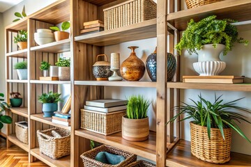 Stylish Open Shelving with Books, Baskets & Decor: Functional & Aesthetic Storage Solution