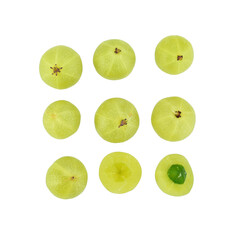Fresh amla (Indian gooseberry) fruits with cut in half levitate isolated on transparen png.