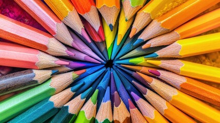 Naklejka premium Colorful pencils arranged in a circle.