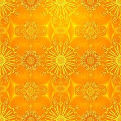 Golden Sunburst Pattern: A seamless, captivating pattern featuring intricate golden sunbursts against a vibrant orange backdrop.
