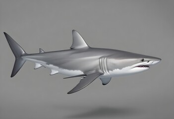 Fototapeta premium A whole shark with a streamlined body, featuring a silver-gray coloration on its sides and a darker back. The fish has a prominent eye and a slightly forked tail. The background is plain white , empha