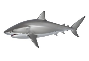 Obraz premium A whole shark with a streamlined body, featuring a silver-gray coloration on its sides and a darker back. The fish has a prominent eye and a slightly forked tail. The background is plain white , empha