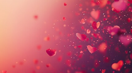 Obraz premium Romantic abstract Valentine background with red and pink hearts scattered on a soft gradient.