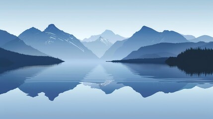 A serene mountain lake landscape.