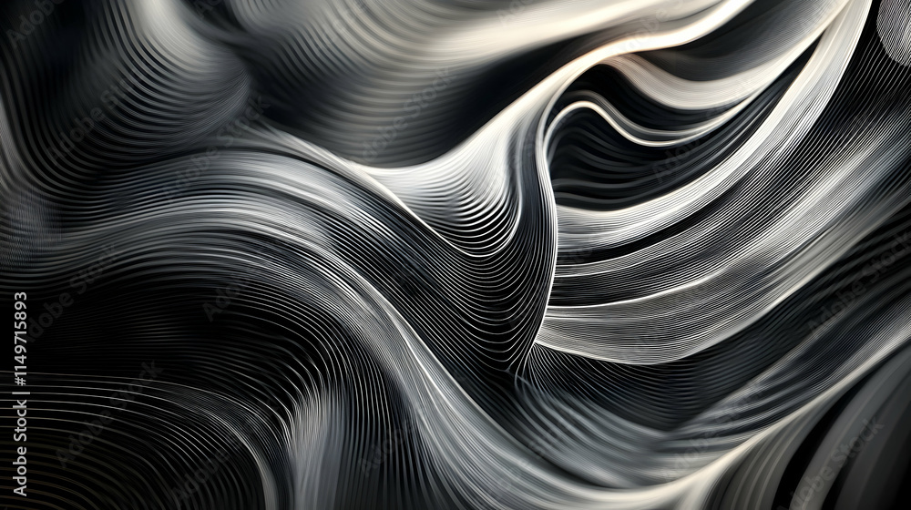 Poster abstract background featuring intricate black and white line art with swirling patterns, evoking a s
