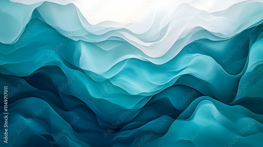 Aufkleber abstract background with smooth, flowing waves of blue and teal, blending into soft gradients, creat