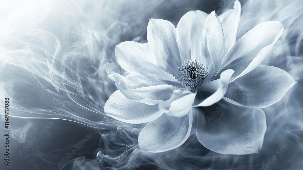 Poster 3d wallpaper with a large single flower, misted with soft steam, creating a harmonious, peaceful spa