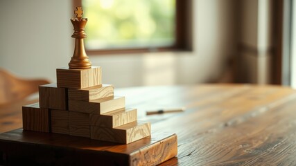 Golden King on Wooden Blocks A Metaphor for Climbing to Success