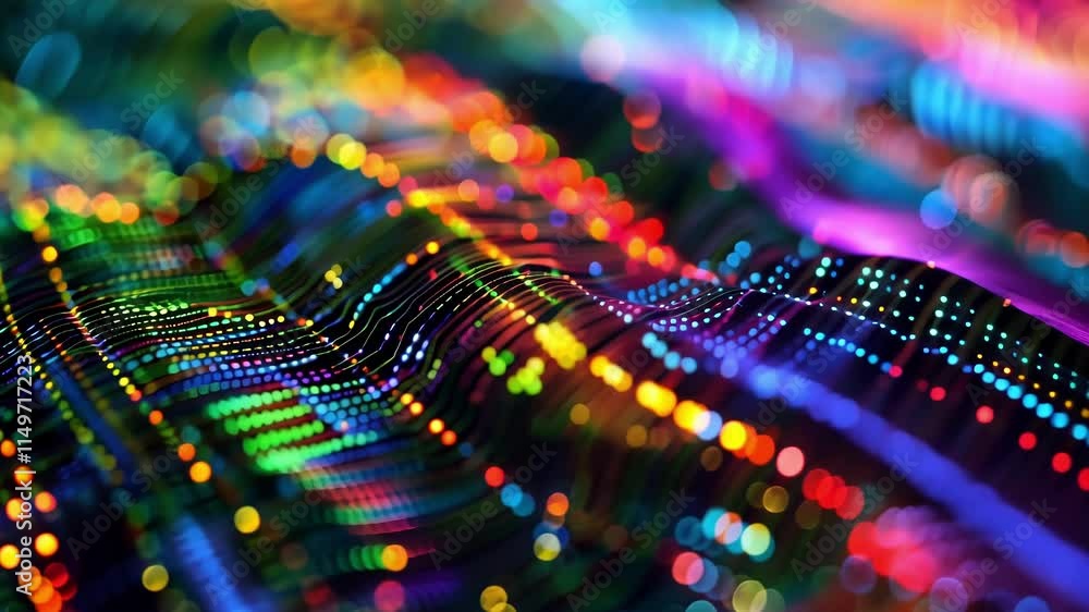 Poster flowing colorful waves of big data create a mesmerizing visual representation, showcasing the dynami