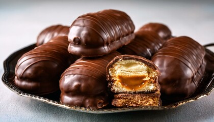 Obraz premium Generated image chocolate covered pastries with sweet filling food photography