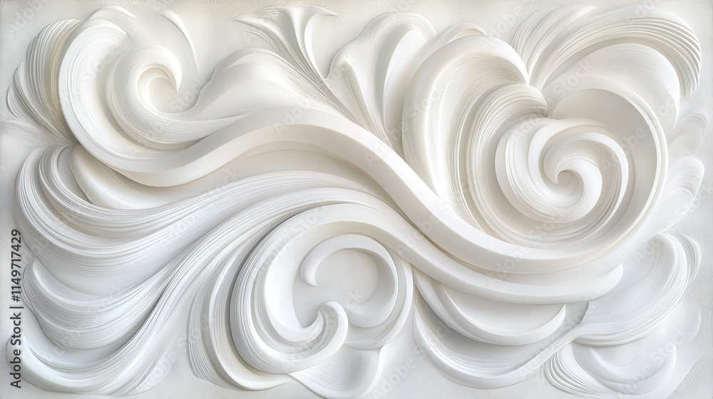 Poster white abstract waves forming a flowing pattern with a clean and airy appearance.