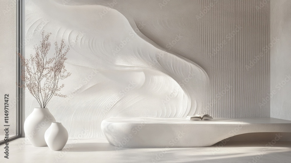 Poster white abstract waves forming a flowing pattern with a clean and airy appearance.