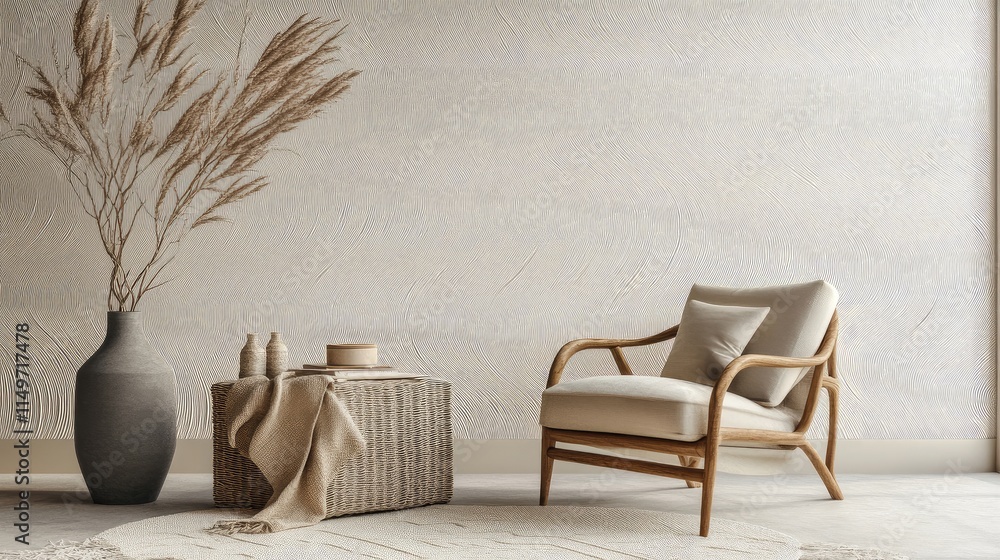 Aufkleber a 3d wallpaper featuring delicate, curved line art patterns on a light, neutral background, creating