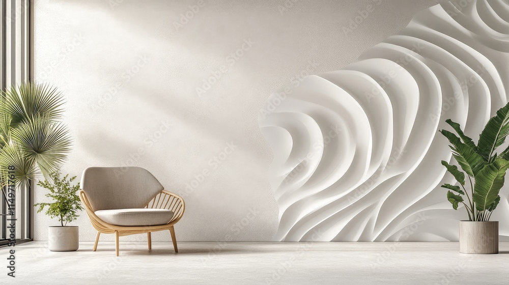 Aufkleber a 3d wallpaper featuring delicate, curved line art patterns on a light, neutral background, creating