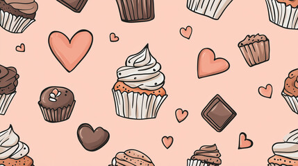 Cute background wallpaper of cupcakes and hearts