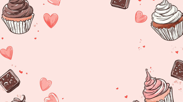 Cute background wallpaper of cupcakes and hearts