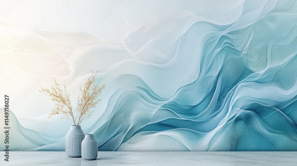 Poster a 3d wallpaper with dynamic line art on a light, airy background, creating a sense of movement and f
