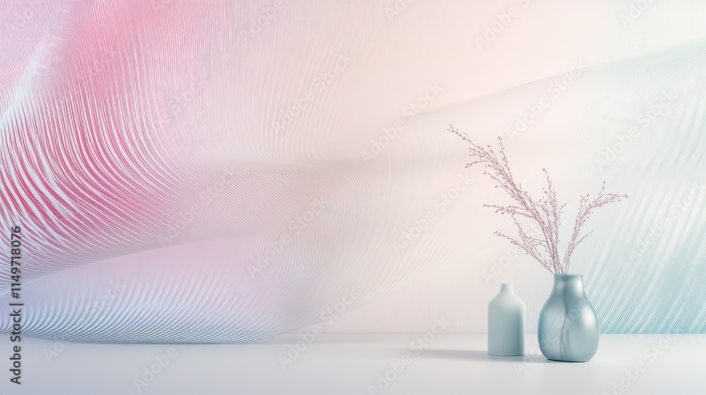 Poster a 3d wallpaper with dynamic line art on a light, airy background, creating a sense of movement and f