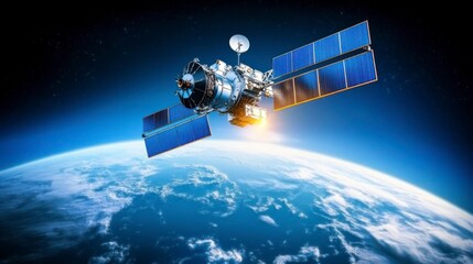 Global internet connection concept with a 3D globe and a satellite in space