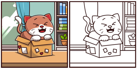 Fototapeta premium Happy cat coloring page animal vector illustration