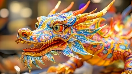 Fototapeta premium Vibrant Dragon Illustration, Colorful Mythical Creature