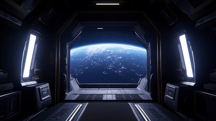 A luminous vision: the space station, a constellation of artificial stars, bathed in soft, ethereal light. Below, a breathtaking tapestry of earthly city lights