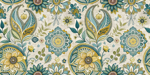 Beautiful floral pattern in blue and yellow tones, showcasing intricate designs.