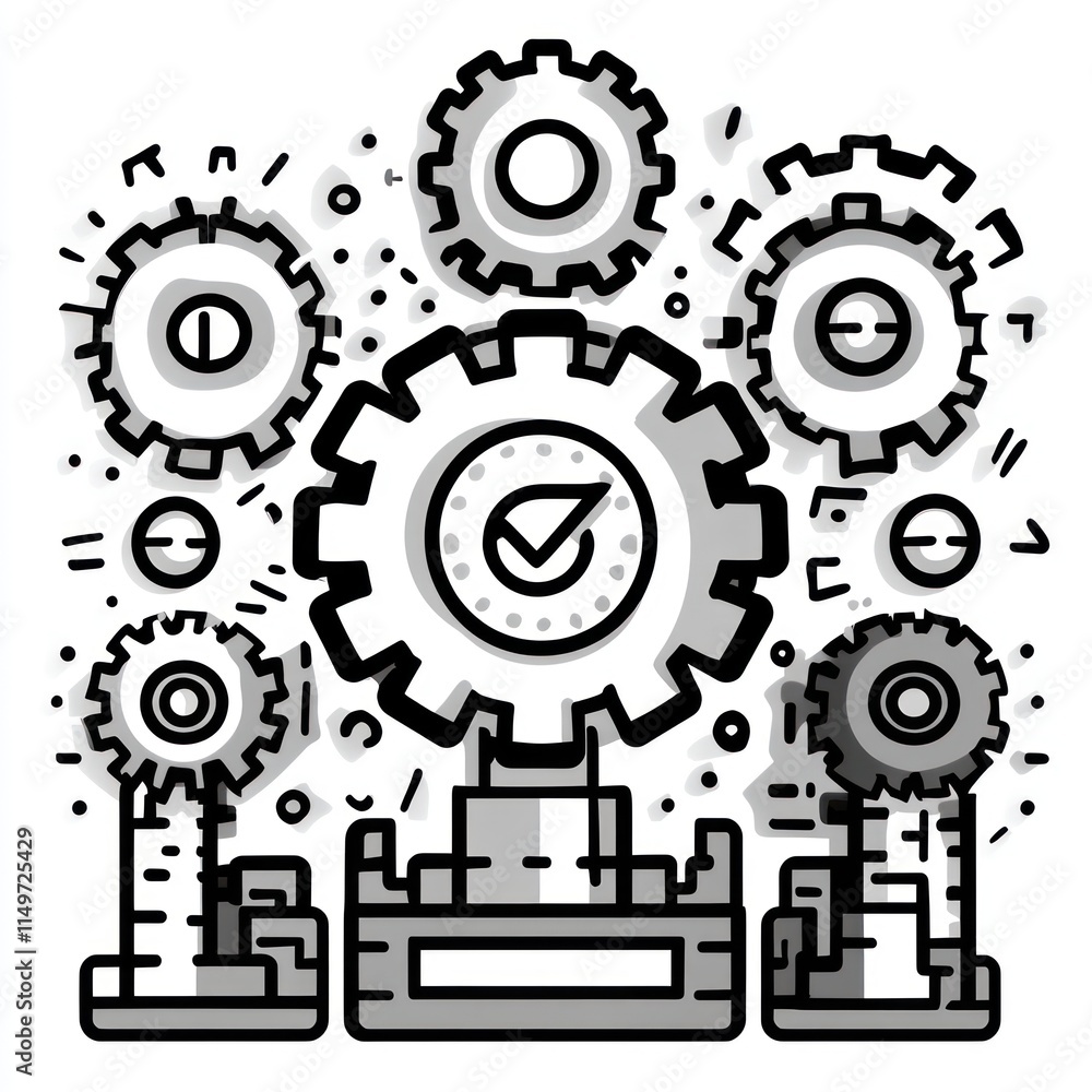 Poster interconnected gears symbolize efficient teamwork and progress