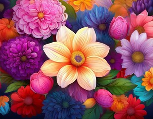 Generated image Flowers background, many beautiful flowers background illustration