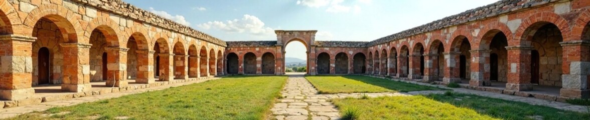 Obraz premium Ancient Aquileia Panorama - Domus Tito Macro Area, domus, archway, temple
