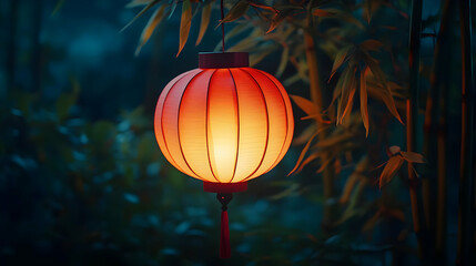 Illuminated Lantern Illustration in Bamboo Grove
