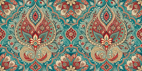 Elegant floral pattern with intricate designs in vibrant colors.