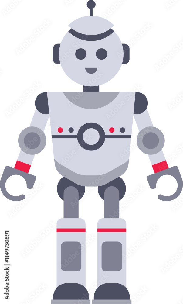 Aufkleber gray and red robot standing with a smile on its face, representing artificial intelligence, automati