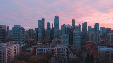 A futuristic city skyline with advanced architecture and glowing skies.